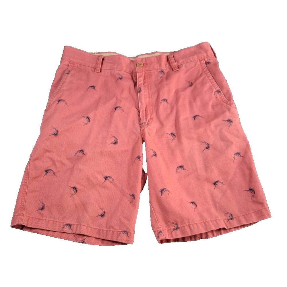 Izod Saltwater Chino Shorts Mens 34 Peach Marlin Fish All Over Print Cotton